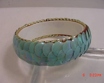 Vintage Blue Aurora Borealis Sequin Bangle Bracelet 17 - 651
