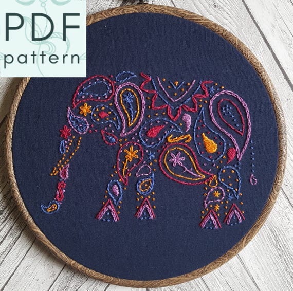 Paisley Elephant Embroidery Pattern PDF Hand Embroidery