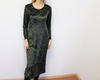 Green Crushed Velvet Maxi Dress Maxi Velvet Coctail Party Dress Roundneck Dark Green Oversized Velvet Dress Long Sleeves Samt Dress Medium