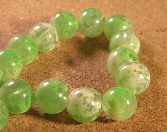 10 glass beads 12 mm speckled 2 translucent tones - green-PE189-7