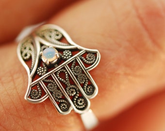 Hamsa Filigree 2 with Opal