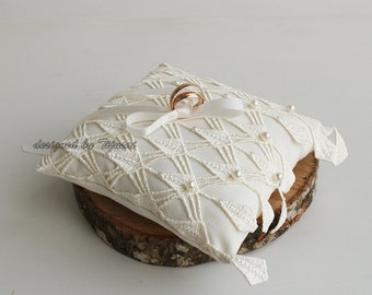 Vintage style lace wedding ring bearer pillow with pearls-ring bearer, ring cushion, ready to ship