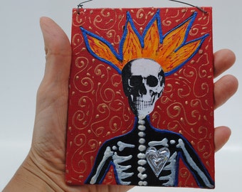 mixed media art collage assemblage original, dia de los muertos art, Halloween art