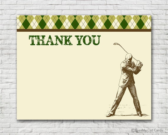 argyle golf theme thank you card instant download