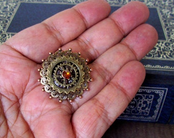 Steampunk Tie Tack (TT603) - Brass Filigrees and Gears - Swarovski Crystal