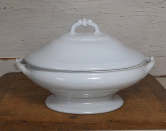 Antique Ironstone Covered Dish - White Ironstone Tureen - Liddle Elliot & Son