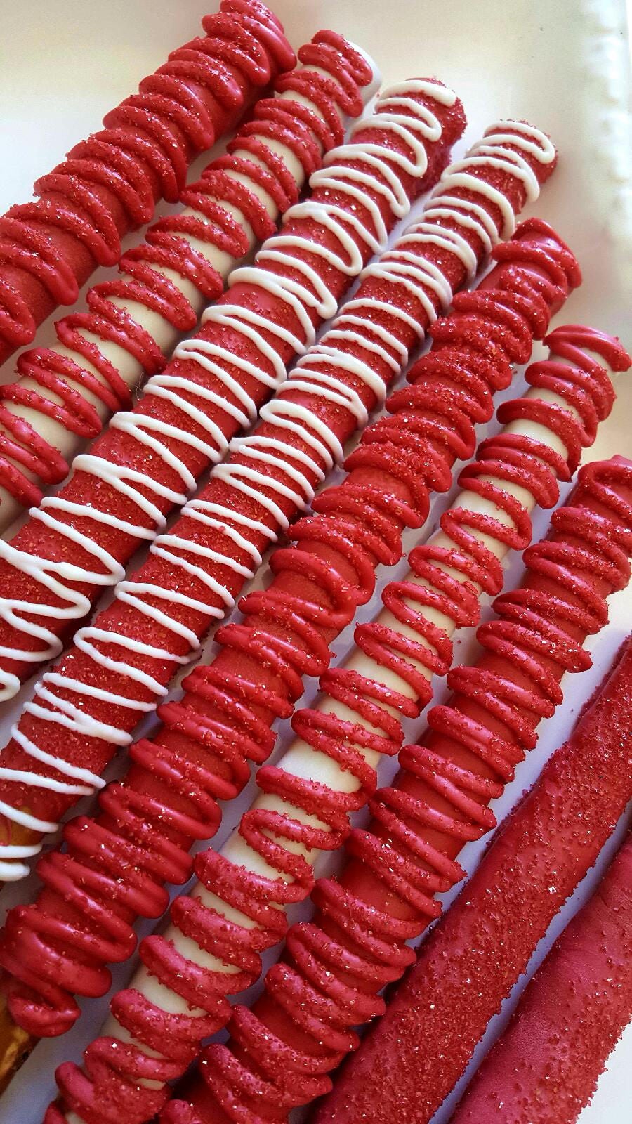 Gourmet Red and White and Chocolate Covered Pretzel Rods