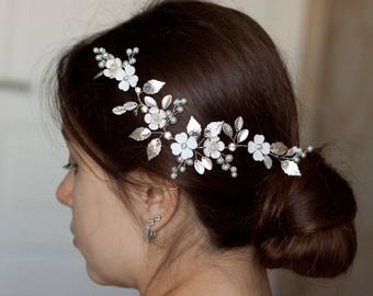 Bridal headpiece Silver headpiece Leaf hair vine Silver leaf headpiece Flower headband Floral hair piece Wedding headpiece Silver hair vine