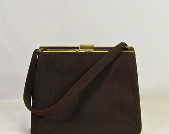 1940s Vintage Brown Corde Handbag Purse