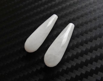 LAST Pair A Grade White Quartzite Half Top Drilled Faceted Teardrop Briolettes 7x22 mm Perfect for earrings K4384