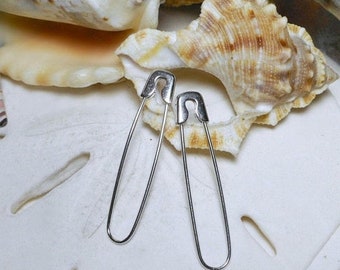 ON SALE Sterling Silver Safety Pin Drop Earrings 1.41g