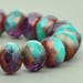 Czech glass Rondelle (9x6mm) Turquoise Purple Mix Transparent Opaque with Bronze , (8 beads), UK beads