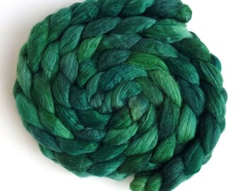 Merino/ Silk Hand Spinning Roving - Hand Dyed, Spring Grass