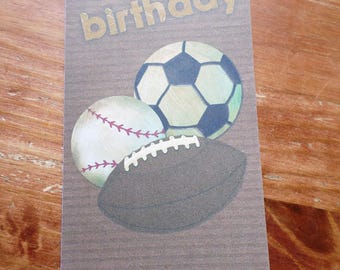 Sports Happy Birthday handmade card 21cm x 10cm