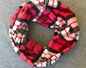 Red and White Plaid Flannel Infinity Scarf