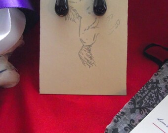 E-0548 - Black Onyx Vintage Glass Teardrop Earrings