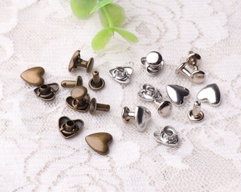 8*8mm 20pcs Rivets 2 color bronze /silver heart shaped Rivet Studs iron rapid rivet studs for clothing shoes decorations