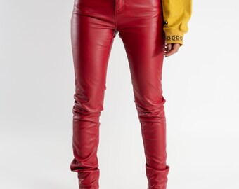 red latex pants flare