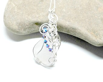 Sea Glass Necklace, Wire Wrapped Necklace, Mothers Day Jewelry, Seaglass Jewelry, Sea Glass For Mom, Beach Gift, Lake Erie Beach Glass