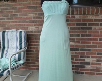Vintage 70's Summer Prom Wedding Party Dress Mint Green