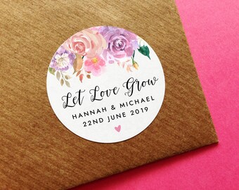Personalized Let Love Grow Stickers, Wedding Favour Label, Floral Let Love Grow Label, Custom Wedding Seeds Sticker, Seed Packet Sticker