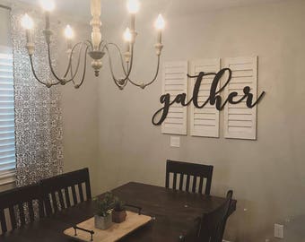 GATHER cutout, wood gather sign, farmhouse decor, cottage decor, family wall gather, kitchen, dining room, gallery wall ideas, craft words