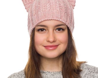 Dusty Pink cat hat Pussy hat Pink cat ears Cat ears Pussyhat Feminist hat Nasty women Womens march hat Cat beanie Cat ears hat Fleece lined