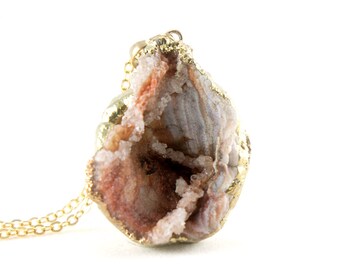 OOAK Raw Druzy Necklace - Natural Agate Druzy Pendant Necklace - Sparkle Galaxy Druzy - DGN23