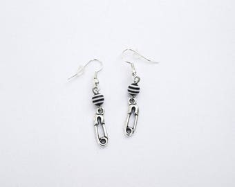 Safety pins, Pearl, emo earrings