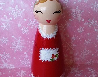 Hand Painted Love Boxes Belle Christmas Caroler Peg Doll Wood