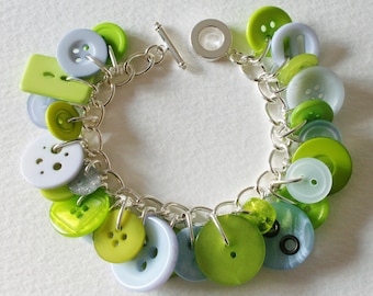 Button Bracelet Lime Green and Periwinkle Blue