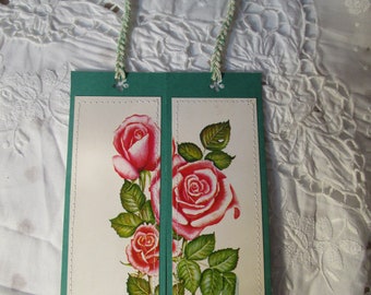 Set of two bookmarks in cardboard-postcards-recycled-craft recycling-hand-made bookmarks-recycled paper