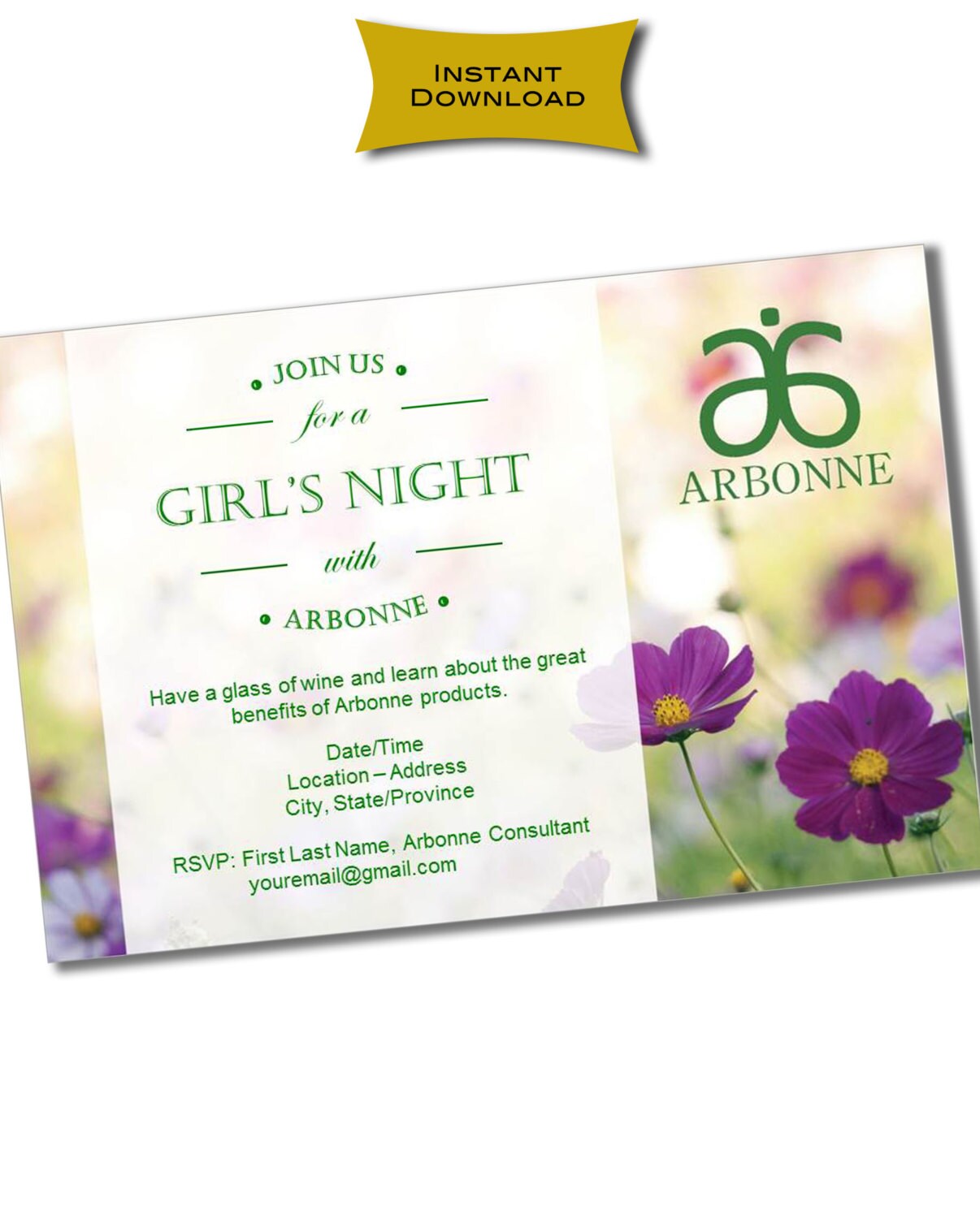 INSTANT DOWNLOAD Printable Arbonne Party Invitation Customizable Reusable Flowers INSTANT DOWNLOAD Printable Arbonne Party Invitation Customizable Reusable Flowers