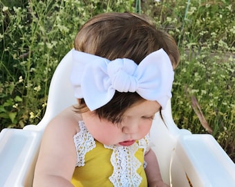 Solid White - baby top knot headband