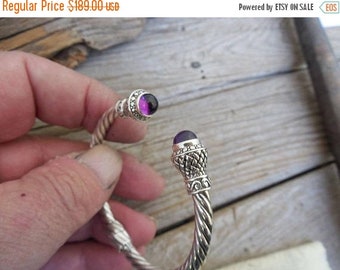 ON SALE Beautiful amethyst hinged cuff bracelet handmade in sterling silver 925