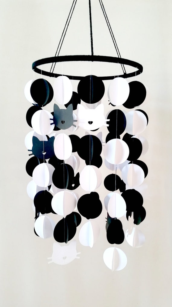 Monochrome Cat 3d Paper Mobile Children S Room