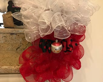 Little Red Christmas Stocking Deco Mesh Wreath