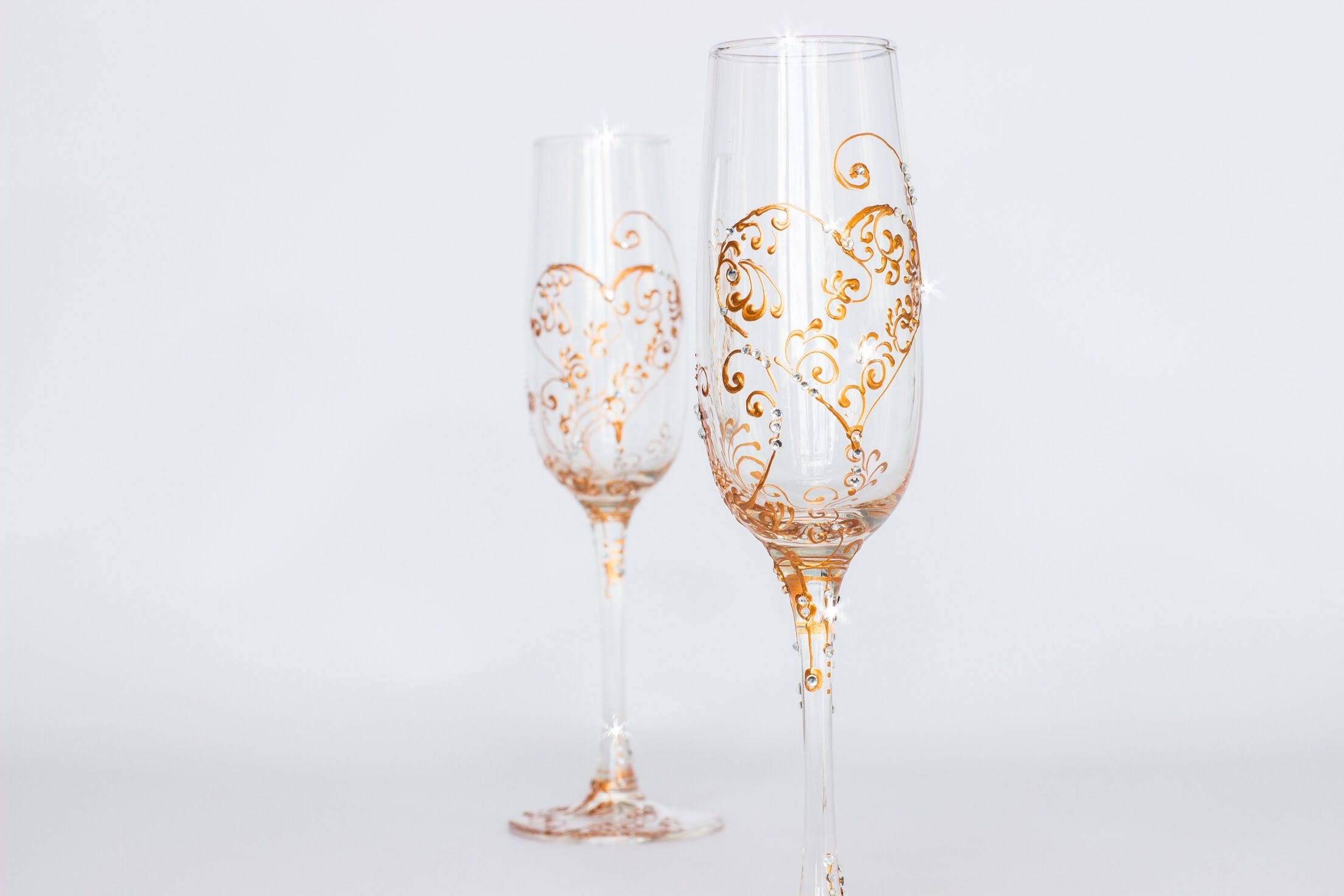 ROSE GOLD wedding glasses Hand painted wedding glasses Rose