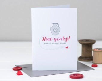 9th Anniversary Card - Ninth Wedding Anniversary - Pottery Anniversary - 9 years- Pottery
