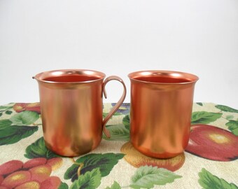 Creamer Sugar Bowl Color Craft Aluminum Copper / Rose Color Vintage Retro Mid Century Kitchen