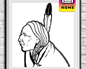 Native American Black and White - Coloring Book Illustration
