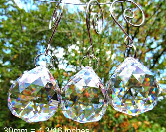 3 Crystal Balls, 30mm Faceted Crystal Ball, Crystal Sun Catcher, Wedding Décor, Christmas Ornament, Crystal Gift FC 110-3