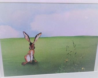 Floral Rabbit Landscape A4 limited edition print. Original artwork.