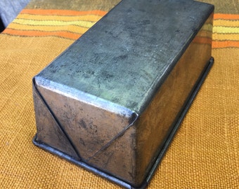 Vintage Mini Steel Loaf Pan, Dark Folded Steel Loaf Pan, Food Photography Prop