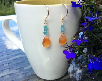 Carnelian and apatite dangle earrings