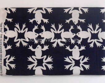 Leap Frog, Alexander Henry Fabric, Lime Green Frogs on Navy Blue, OOP VHTF