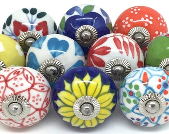 Set of 10 Ceramic Door Knobs Designed By & Exclusive to These Please - Multi-coloured Mix FP8