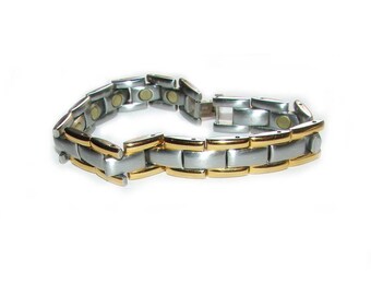 Pour hommes Bracelet magnétique BRACELET magnétique bicolore en acier inoxydable rectangulaire lien design