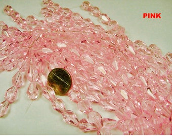 10 strands 10 mm x 13 mm pink tear drop faceted glass beads lot