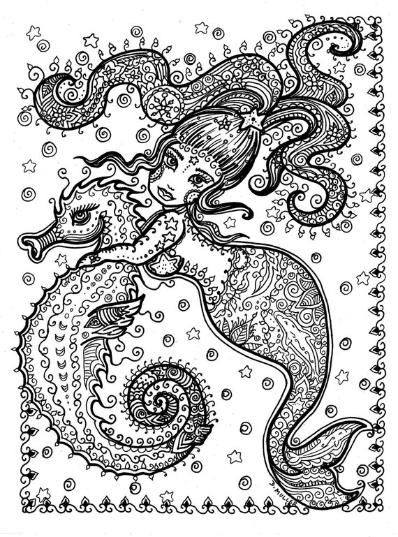  Printable  Coloring  Page  Sea Horse and Mermaid  You download and